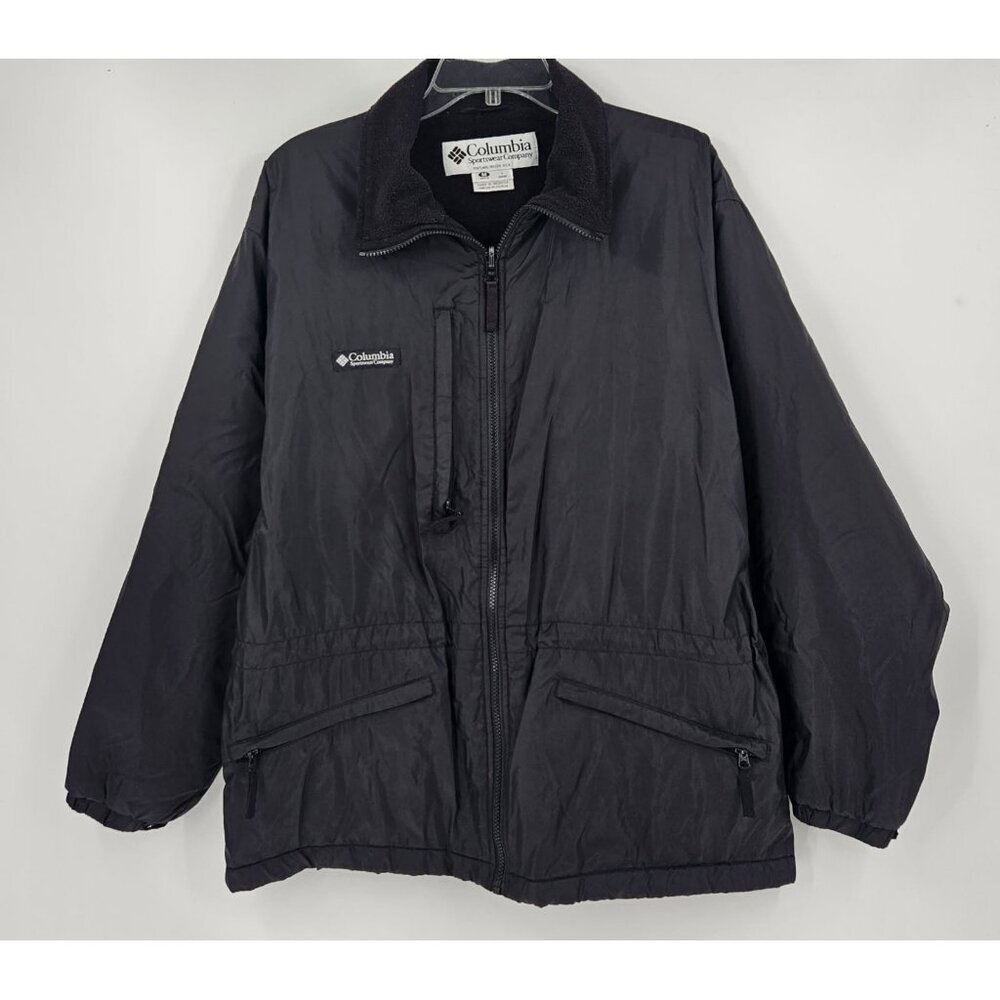 Columbia Polartec Jacket Fleece Lined Zip Pockets Underarm Zip Vents Sz L Black - Picture 1 of 5